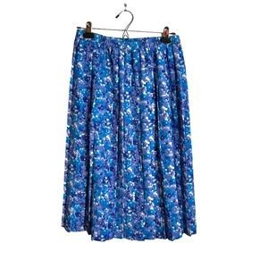 Vintage pleated elastic waist midi skirt blue